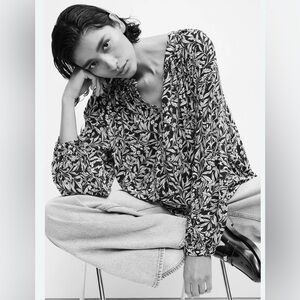 Floral Black and White Blouse